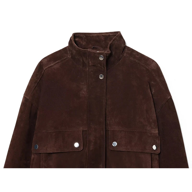 Lauren Collective Brown Suede Bomber Jacket