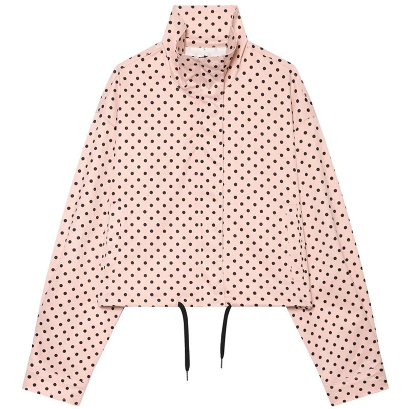 Light Polka Dot Crop Bomber Jacket