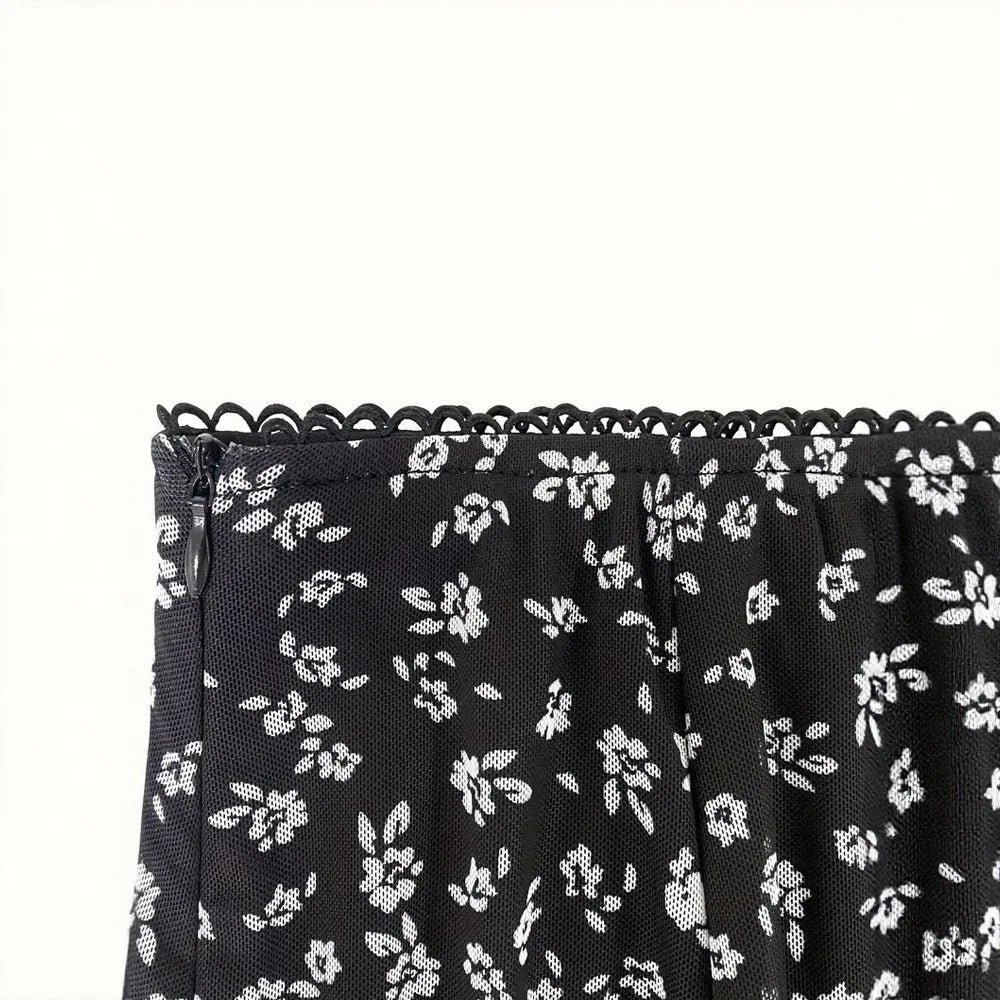 Classic Mesh Double Layer Floral Midi Skirt