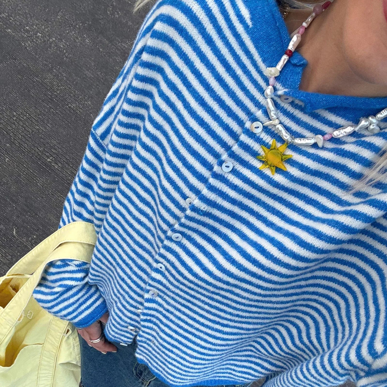 Tokyo Striped Knit Button Down Cardigan Sweater
