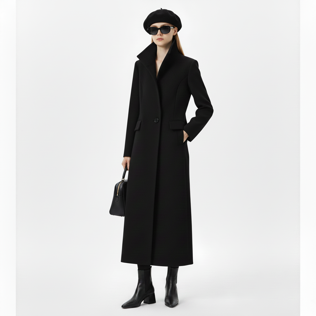 Beret lifted-collar coat with single button