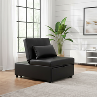 Black leather ottoman - side angle