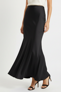 Black Satin Trumpet Flare Skirt
