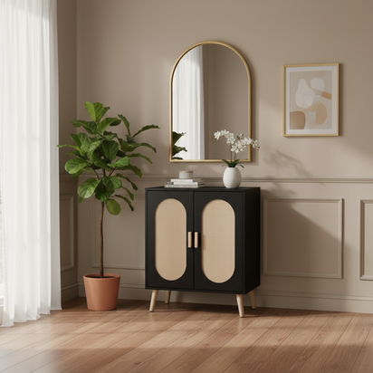 Black Shoe Cabinet - Centered Minimal