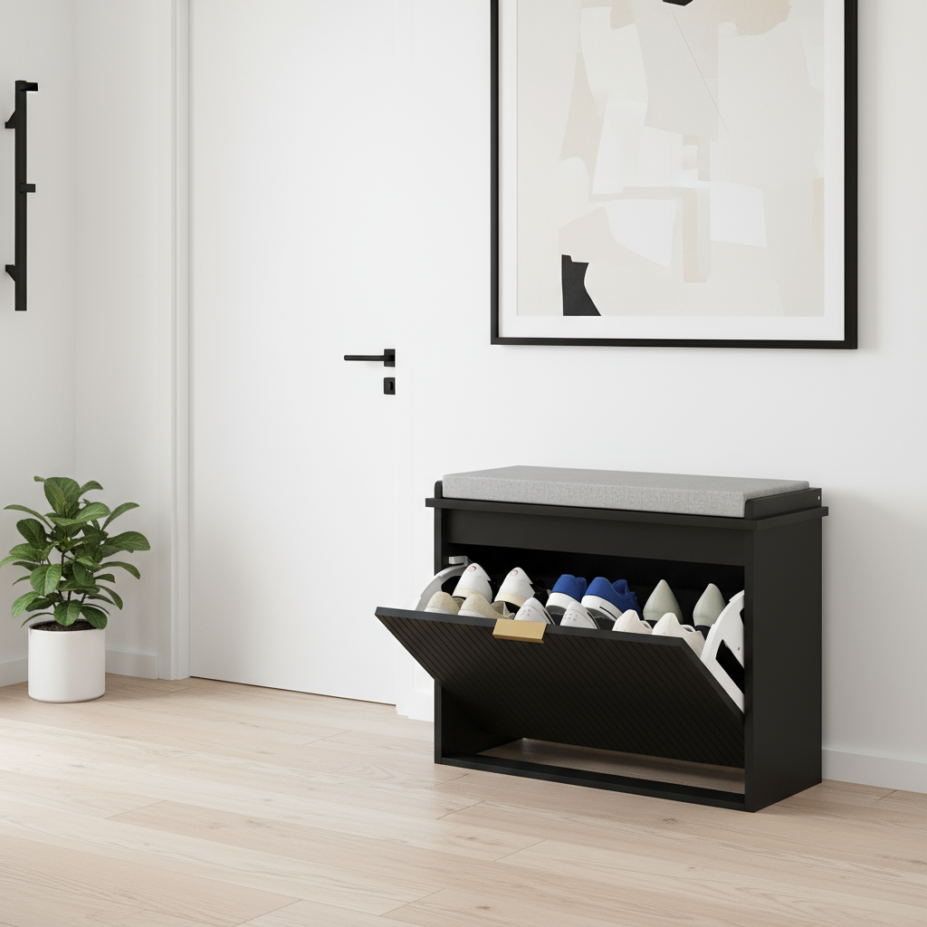 Black Shoe Cabinet - Near Entryway