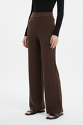 Brown Ribbed Knit Wide-Leg Pants Studio Shot