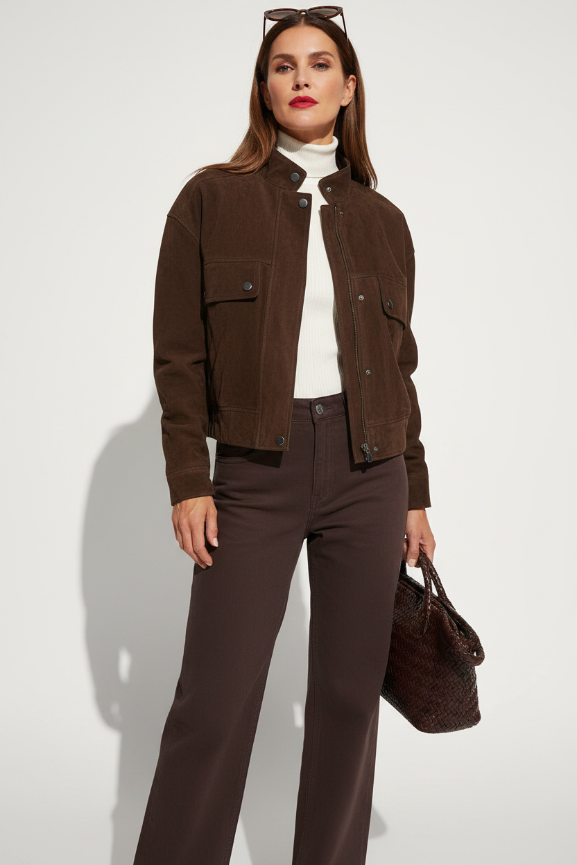 Brown Suede Bomber — Shot 1