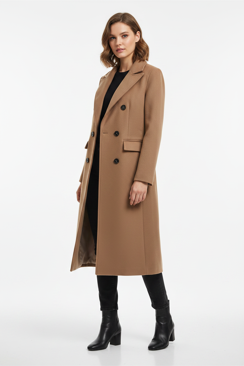 Camel Wool Coat Studio Shot