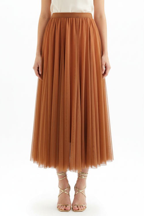 Caramel Brown Tulle Midi - With Shoes