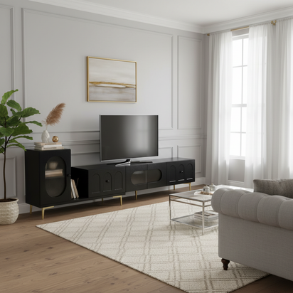 Centered Black TV Stand Styled
