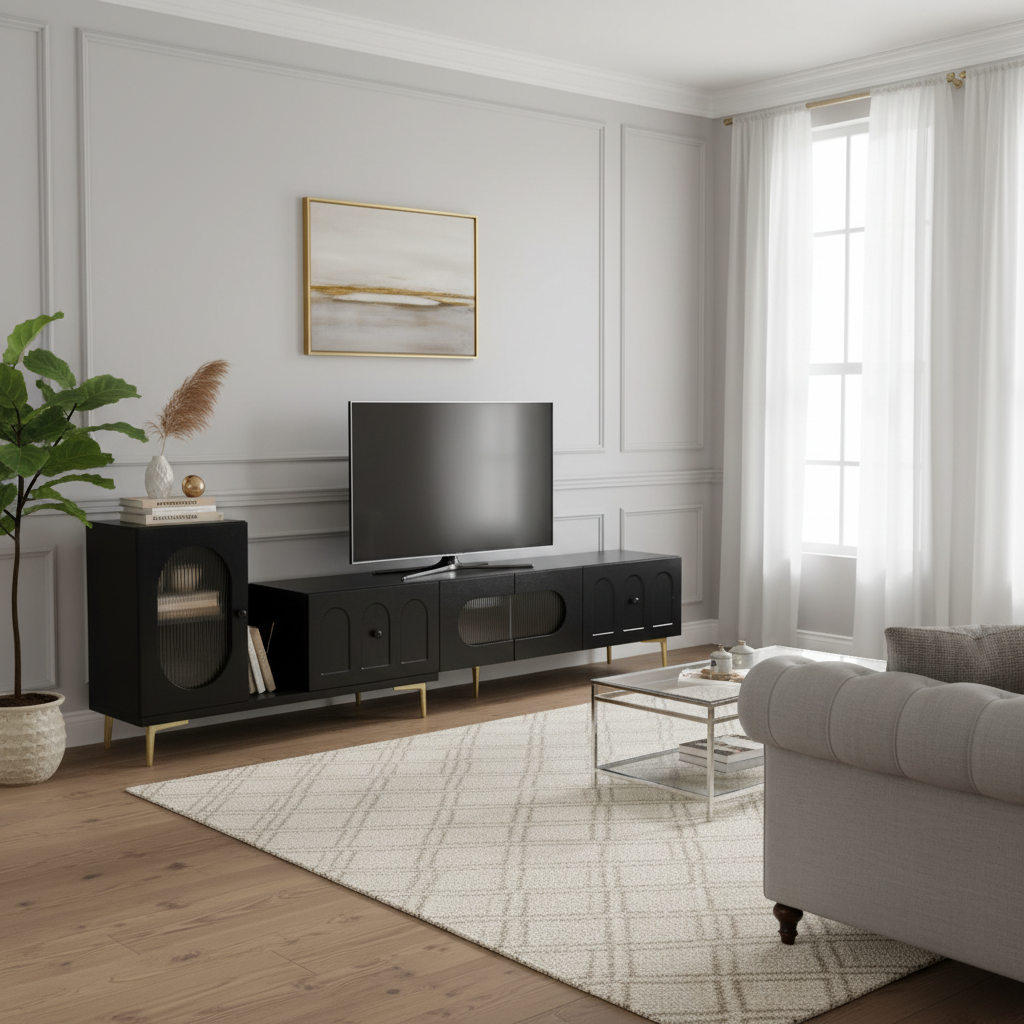 Centered Black TV Stand Styled