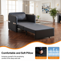 Charcoal gray sleeper chair with banner