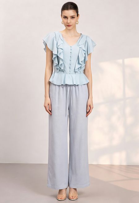 Airy Drawstring Linen-Blend Pants