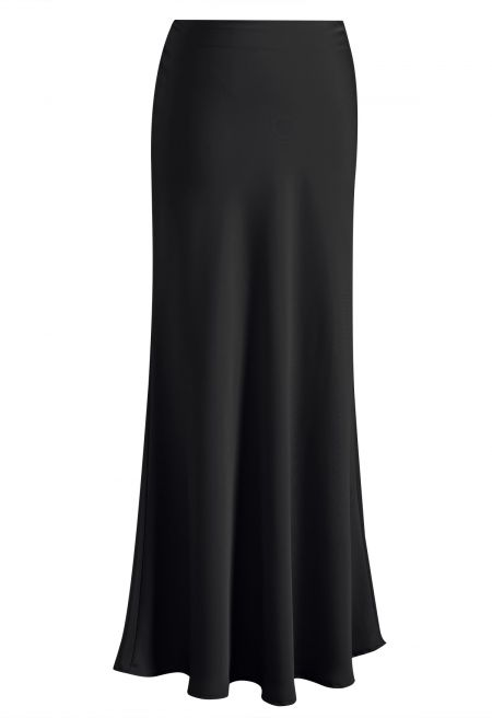 Stylish Satin Flared Maxi Skirt in Black