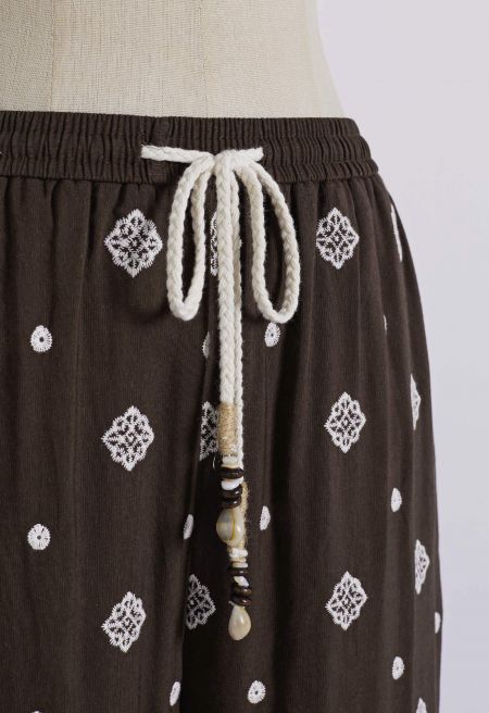 Paisley Embroidered Wide-Leg Pants