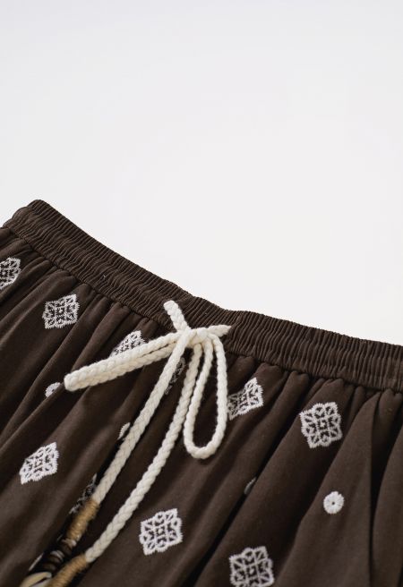 Paisley Embroidered Wide-Leg Pants