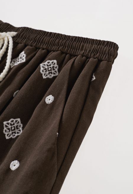 Paisley Embroidered Wide-Leg Pants