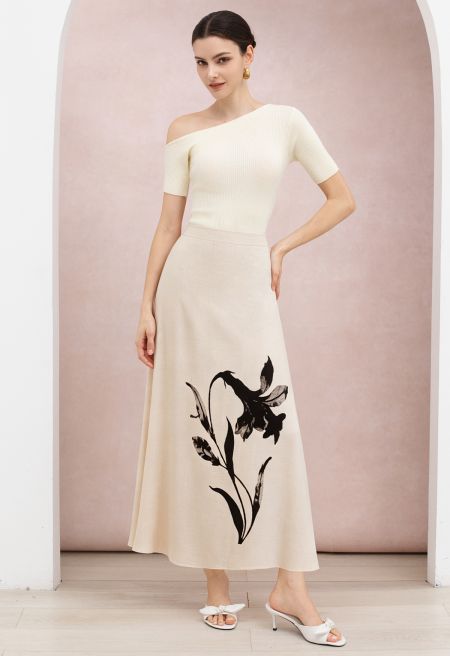 Canvas Ink Wash Linen Blend Maxi Skirt