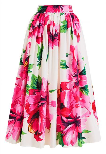 Comfortable Hibiscus Pleated A-Line Maxi Skirt