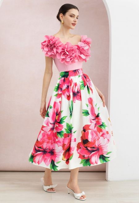 Comfortable Hibiscus Pleated A-Line Maxi Skirt