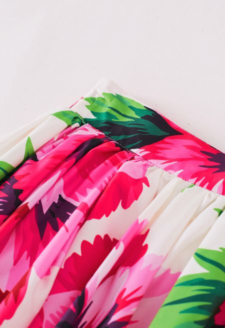 Comfortable Hibiscus Pleated A-Line Maxi Skirt