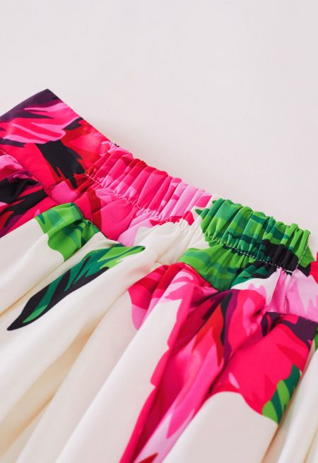 Comfortable Hibiscus Pleated A-Line Maxi Skirt