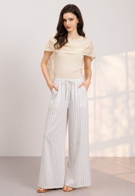 Lightweight Drawstring Waist Pants in White