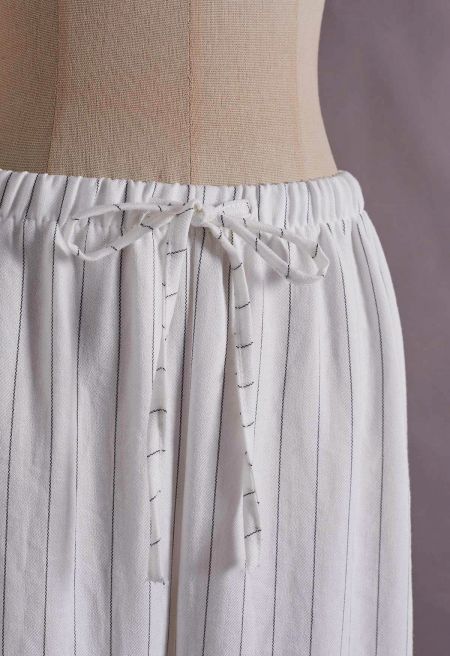 Lightweight Drawstring Waist Pants in White