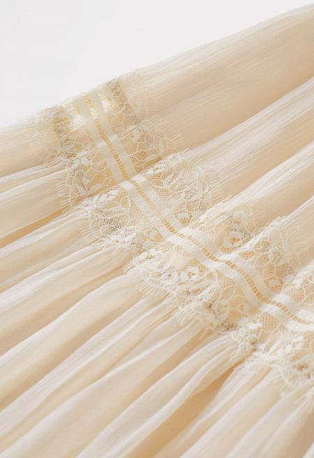 Stylish Tiered Lace Hem Chiffon Maxi Skirt