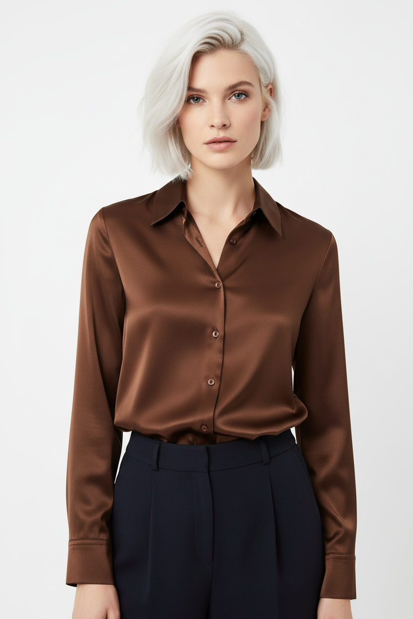 Chocolate Brown Satin Shirt