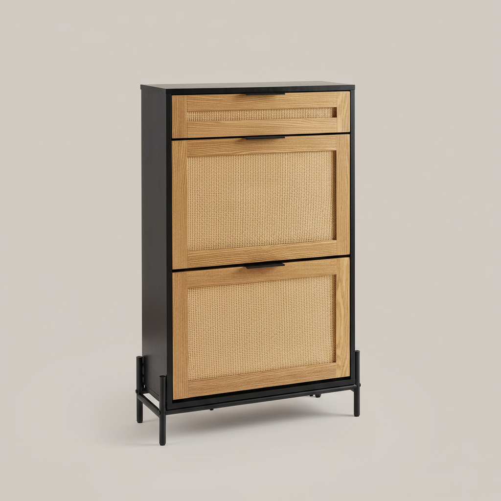 Closed cabinet on taupe background