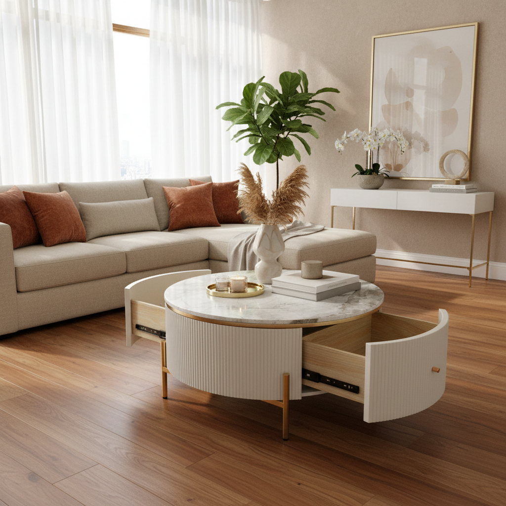 Coffee Table Open Drawers - Pampas Grass