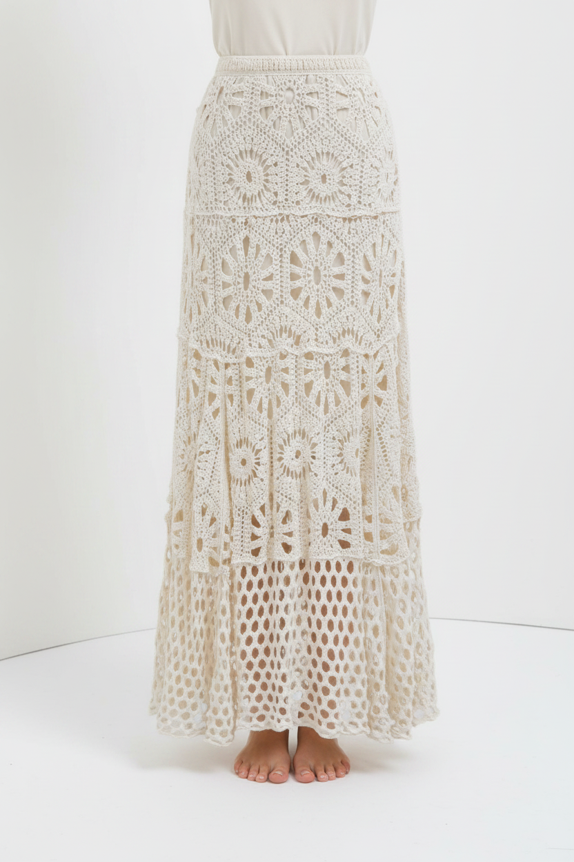 Cream Crochet Maxi Skirt