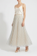 Cream Polka Dot Tulle Maxi Skirt Studio Shot