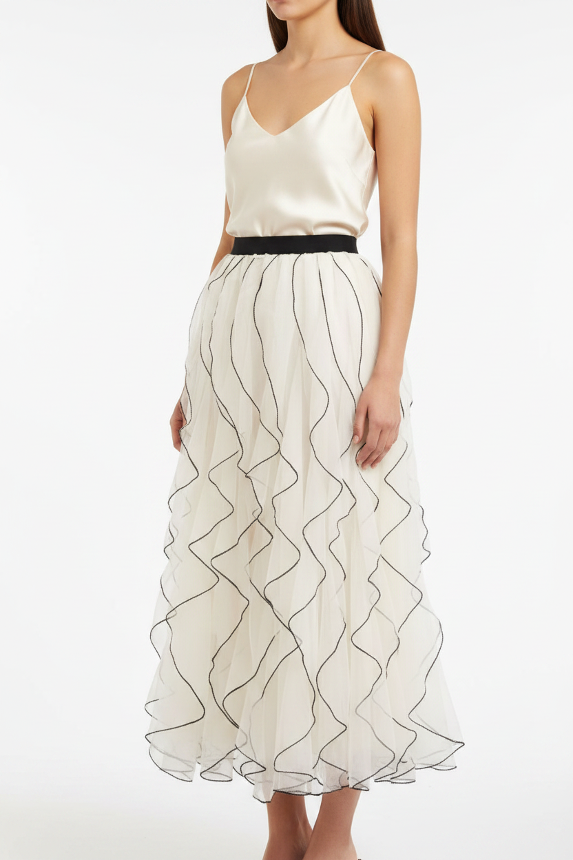 Cream Rippling Tulle Skirt Studio Shot
