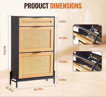The Oak Rattan Shoe Cabinet