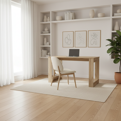 Desk Against Wall with Laptop and Chair
