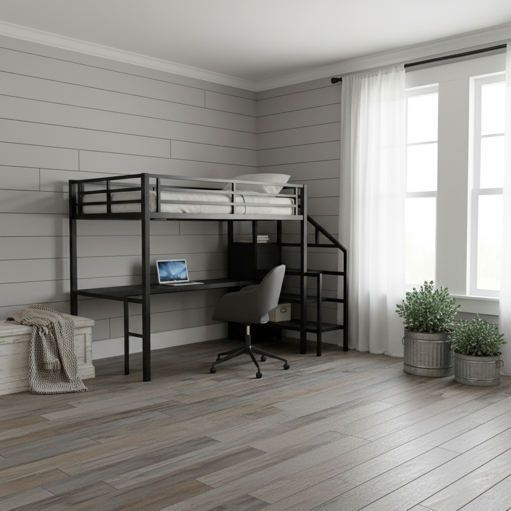 Farmhouse Back Wall with Desk Setup