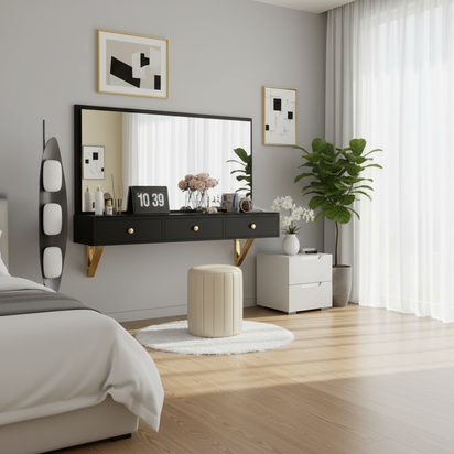 Floating dressing table in minimalist bedroom