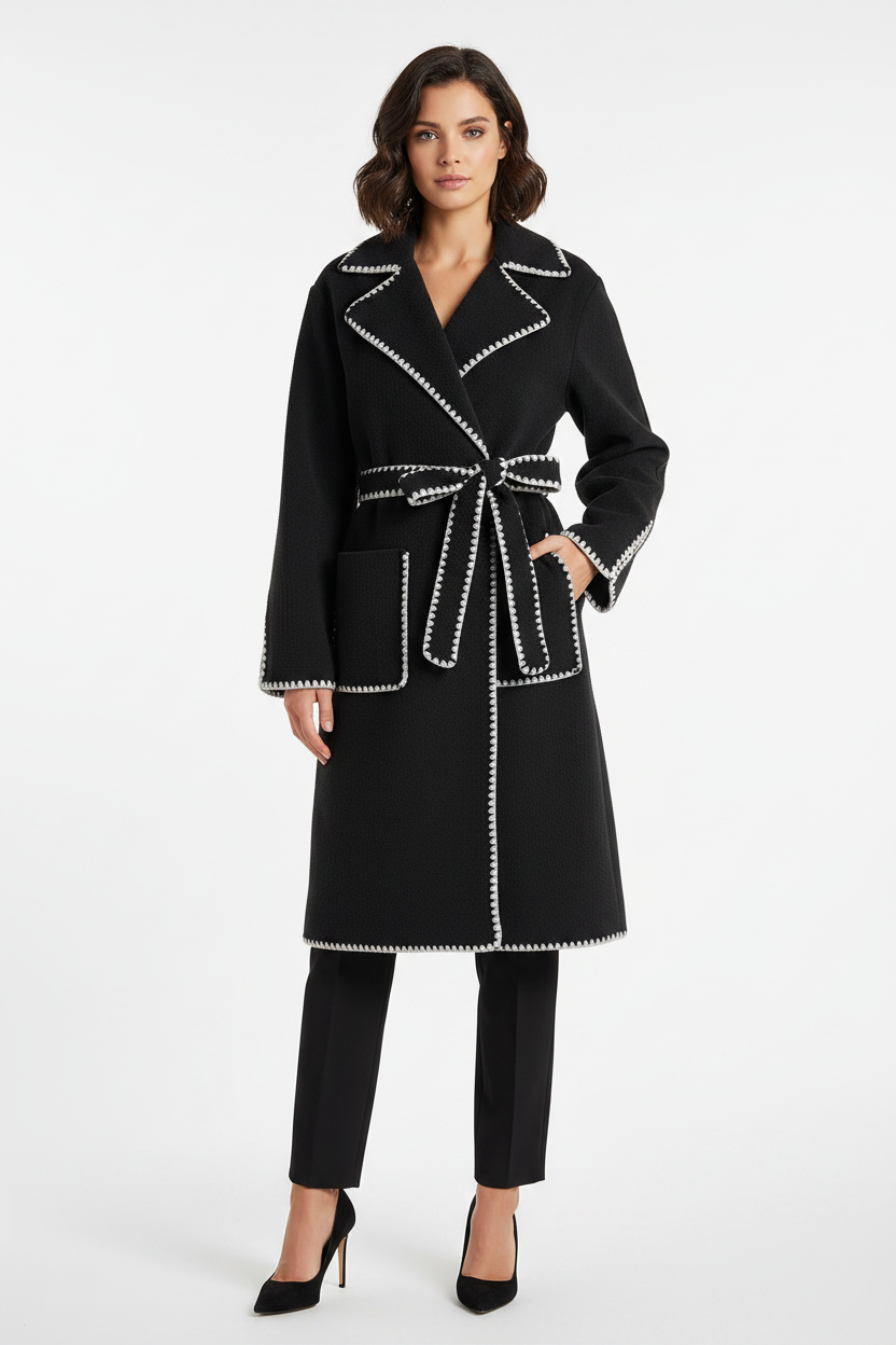 Full Body Model in Black Wrap Coat with Pants