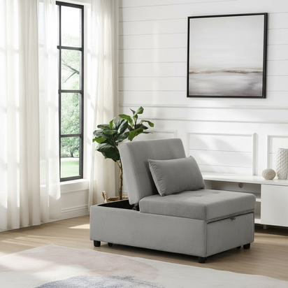 Gray ottoman - side perspective