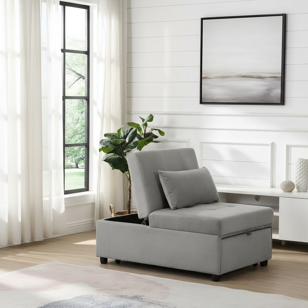 Gray ottoman - side perspective