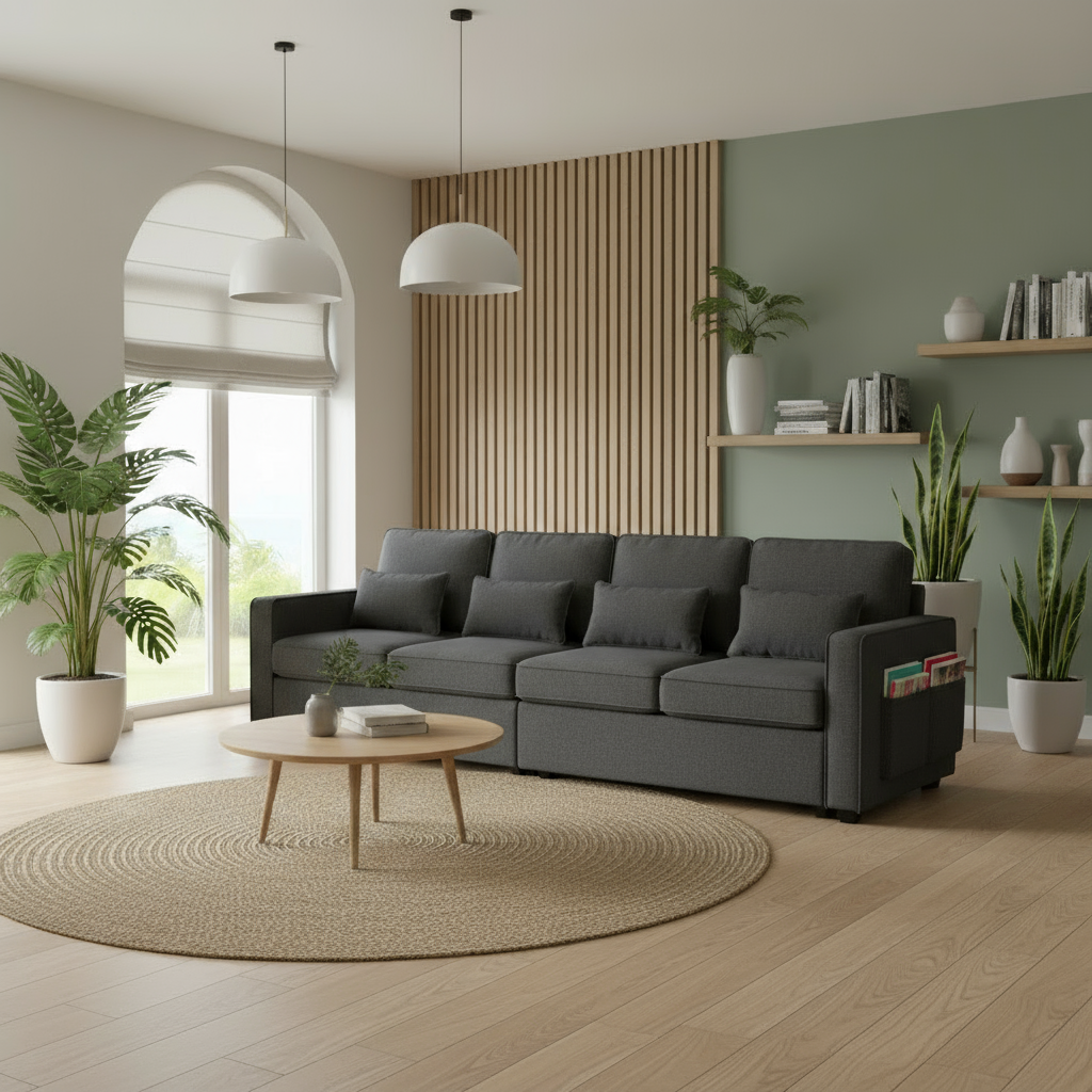 Gray sofa wide angle