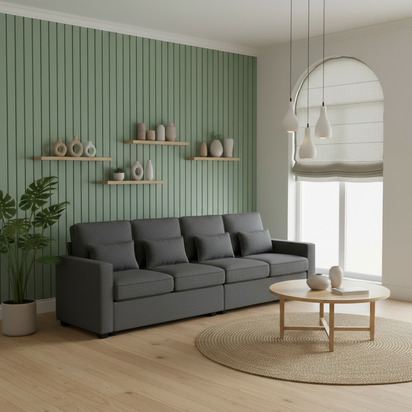 Gray sofa with flat side