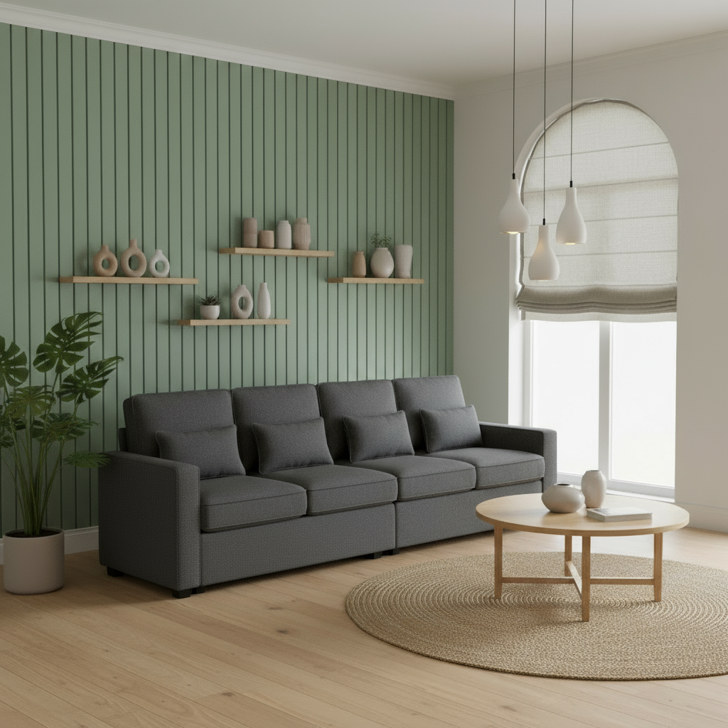 Gray sofa with flat side