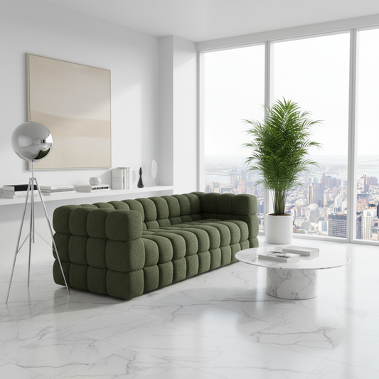 Green Sofa in Minimalist White Apartment