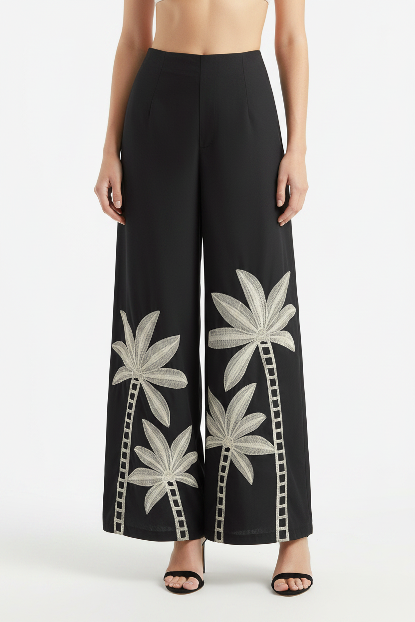 Hero – Black Palm Embroidered Trousers