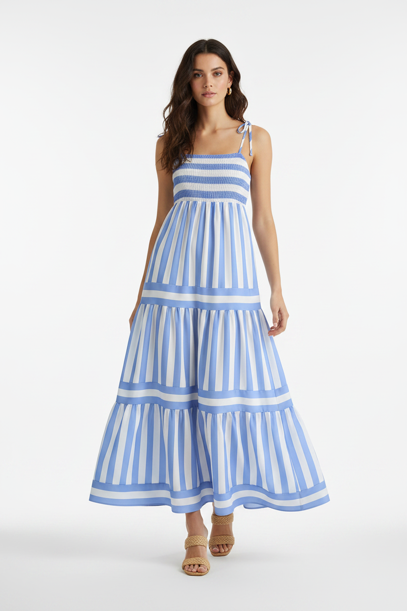 Hero – Blue Stripe Tiered Maxi