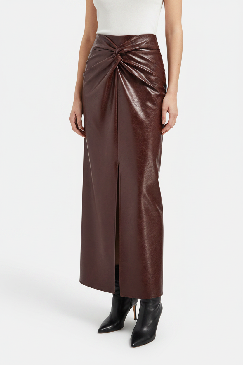 Hero – Brown Leather Maxi Skirt