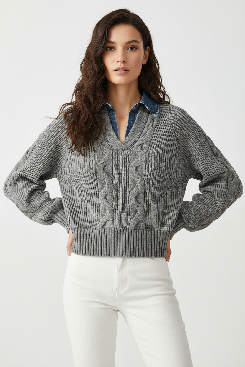 Hero – Grey Denim Collar Sweater